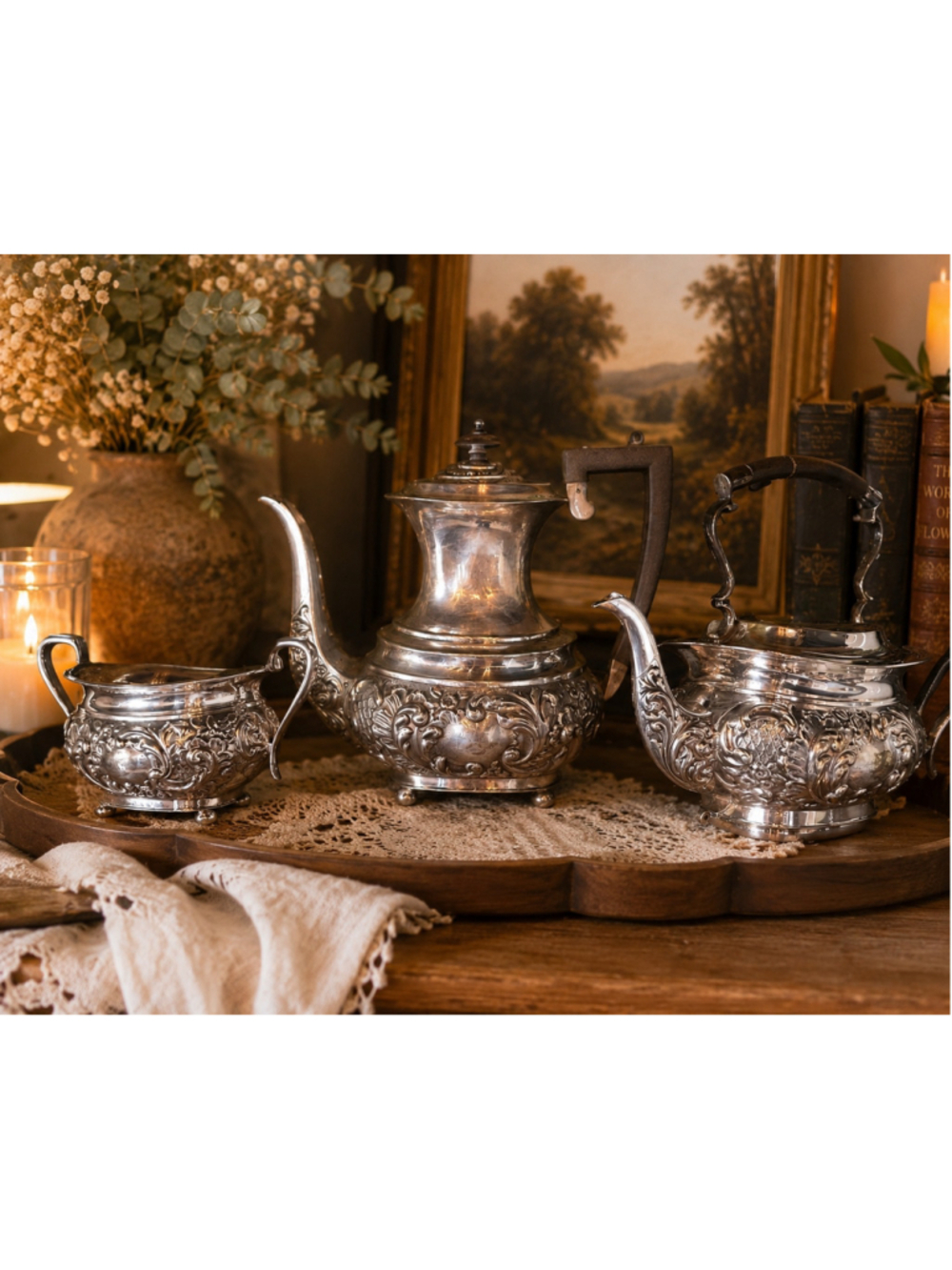 Israel Freeman & Son (IFS Limited) English Silver Tea Set Summer